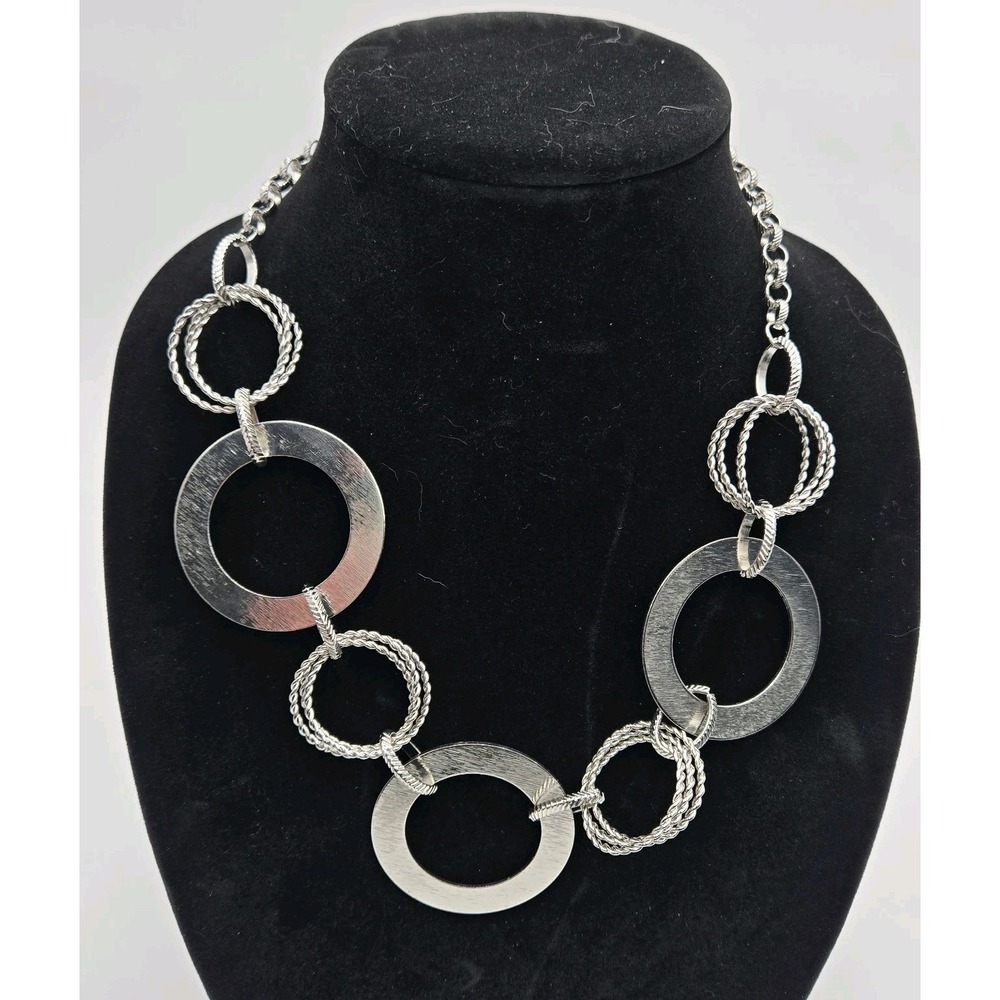 Silver Tone Hoop Twisted Metal Circle‎ Chain Necklace Statement